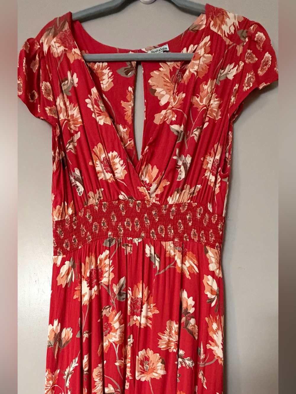 Nostalgia Red Floral Maxi Skirt with Cream & Peach Blooms